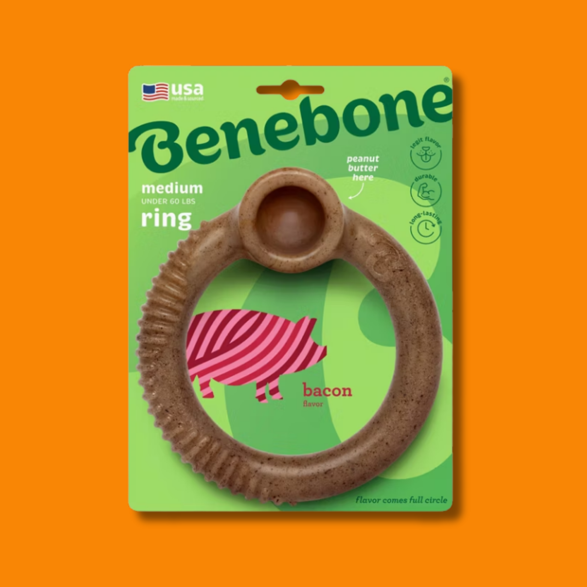 Benebone Bacon Flavor Ring Tough Dog Chew Toy