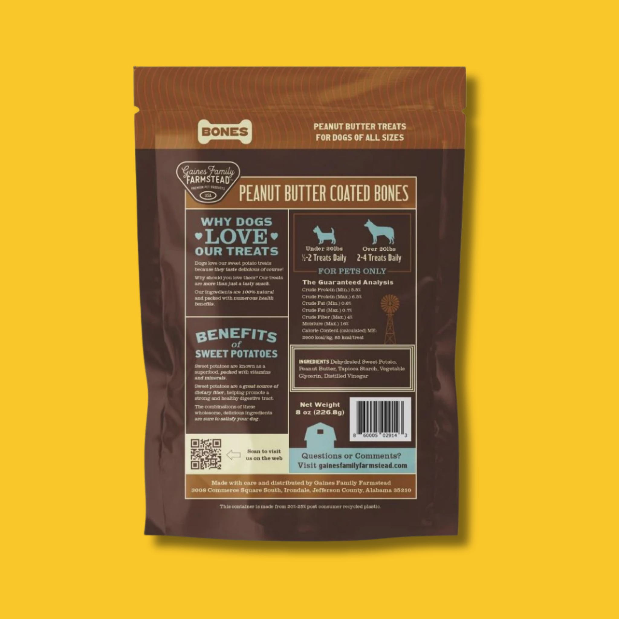 Gaines Family Farmstead Peanut Butter Sweet Potato Bones Dog Treats