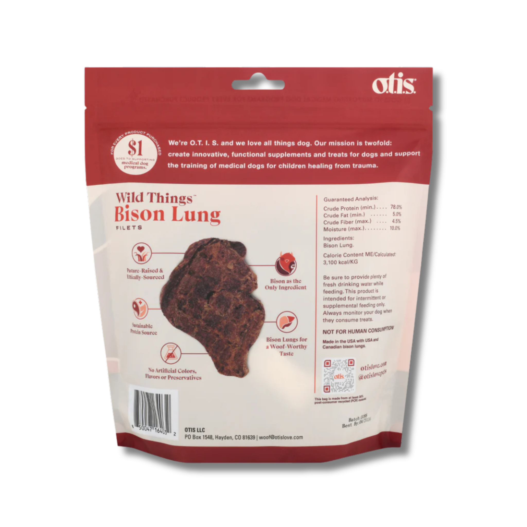 Otis Wild Things Bison Lung Filet Dog Treats