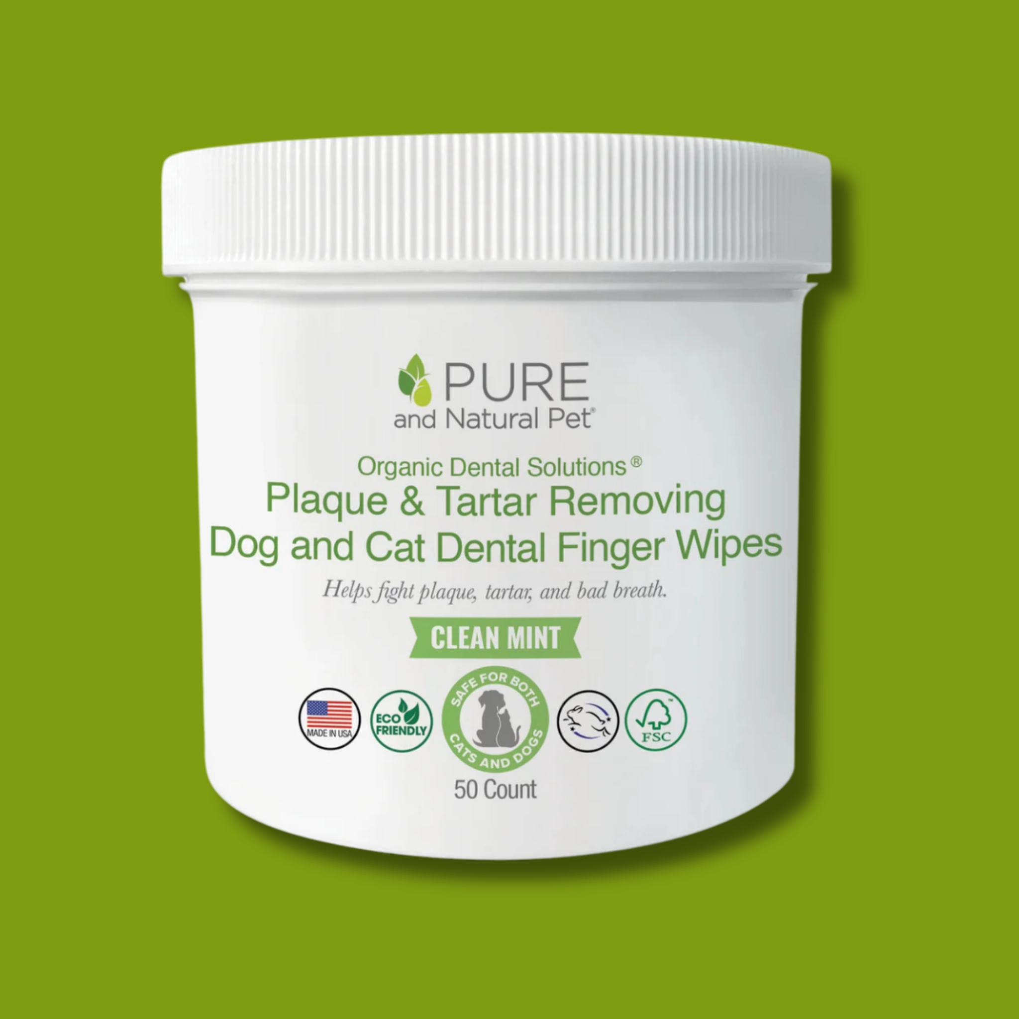 Pure & Natural Pet Organic Dental Solutions Plaque and Tartar Finger Wipes For Pets