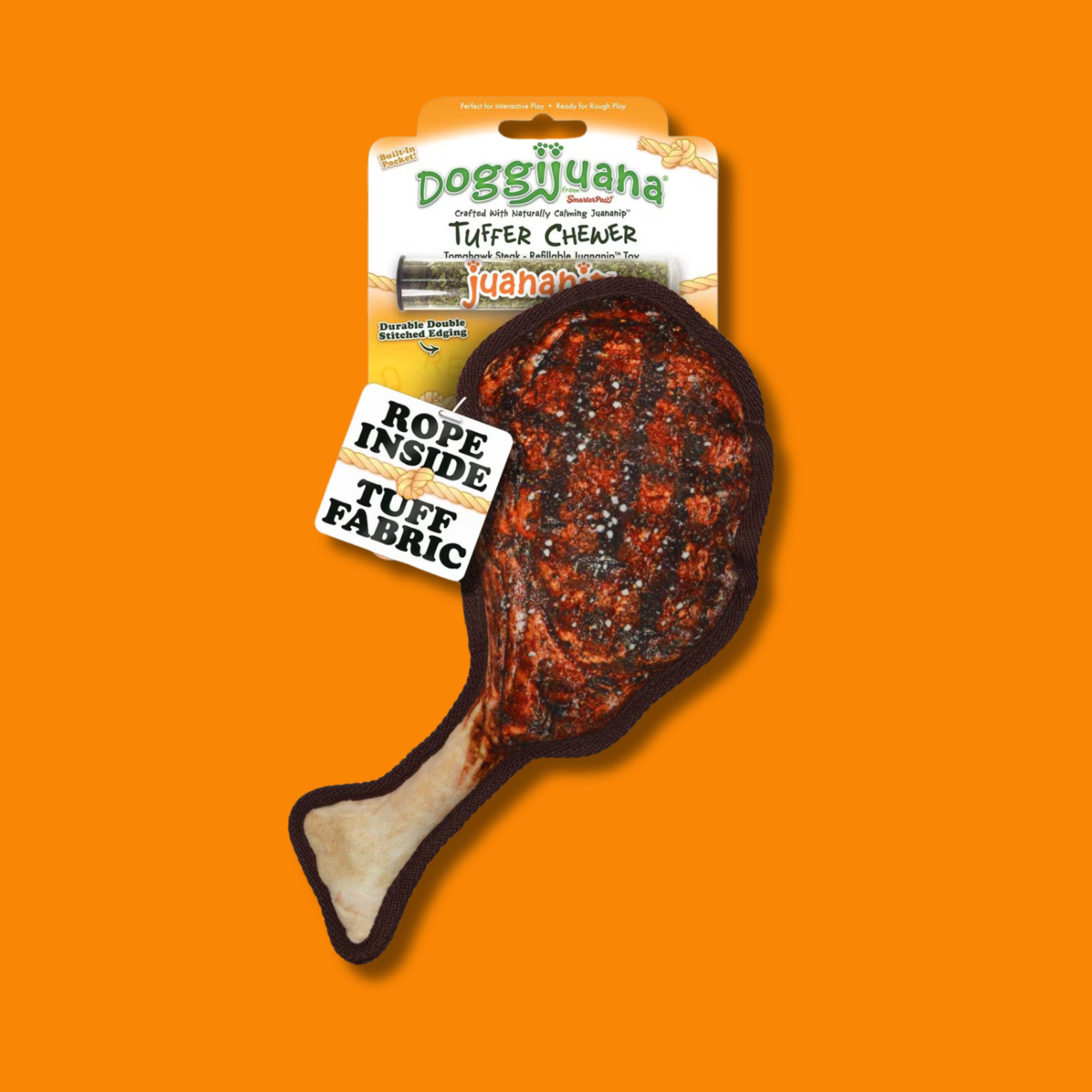 Doggijuana Tuffer Chewer Tomahawk Steak Refillable Dog Toy