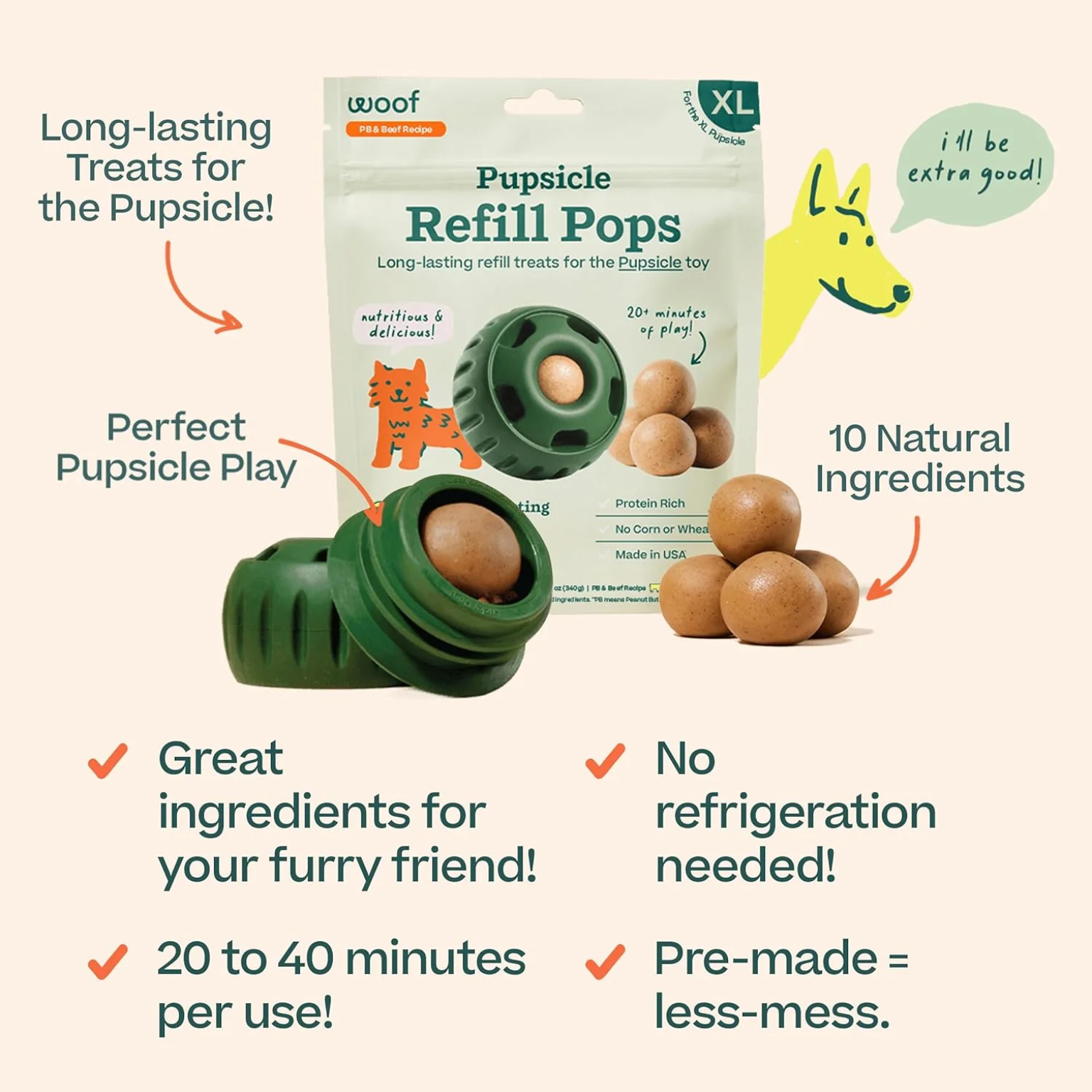 Woof Pupsicle Peanut Butter & Beef Refill Pops Dog Treat