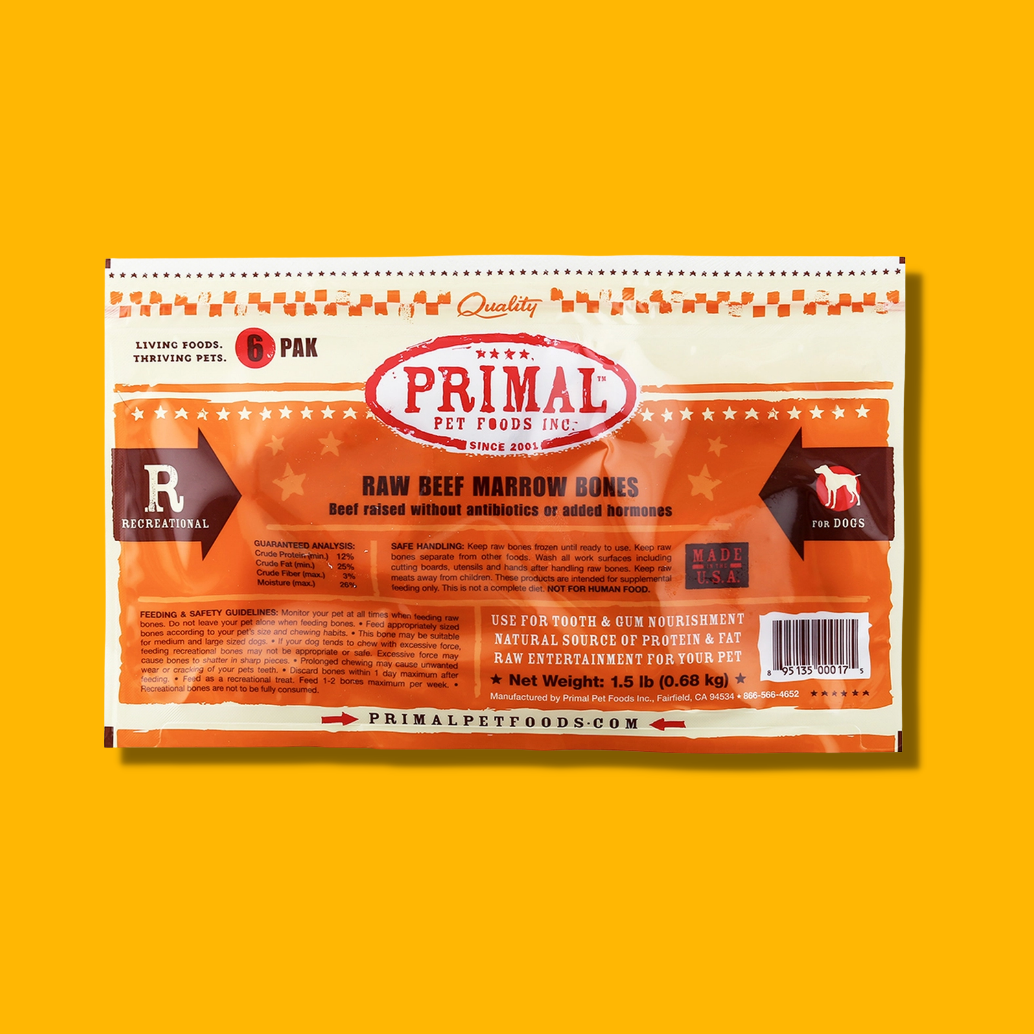 Primal Raw Frozen Beef Bone 6 pack