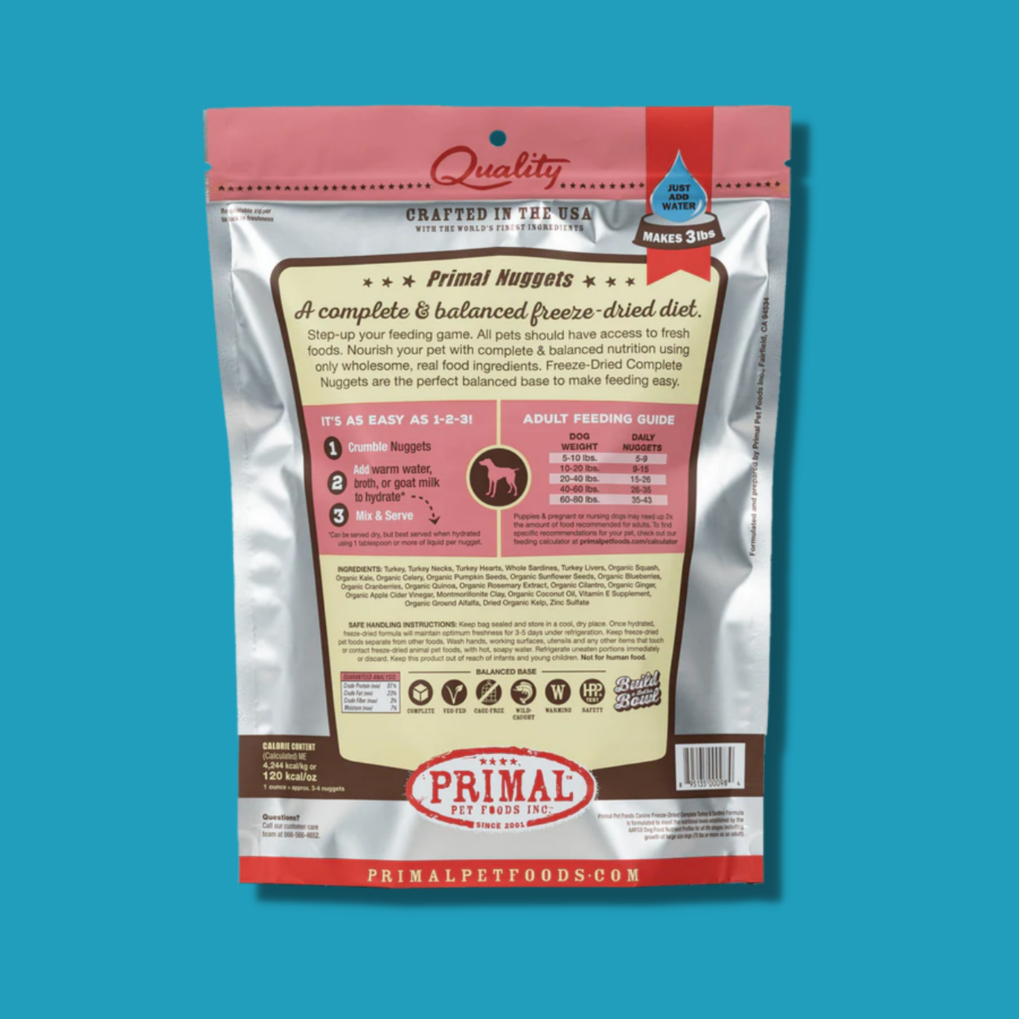 Primal Turkey & Sardine Nuggets Grain Free Raw Freeze Dried Dog Food