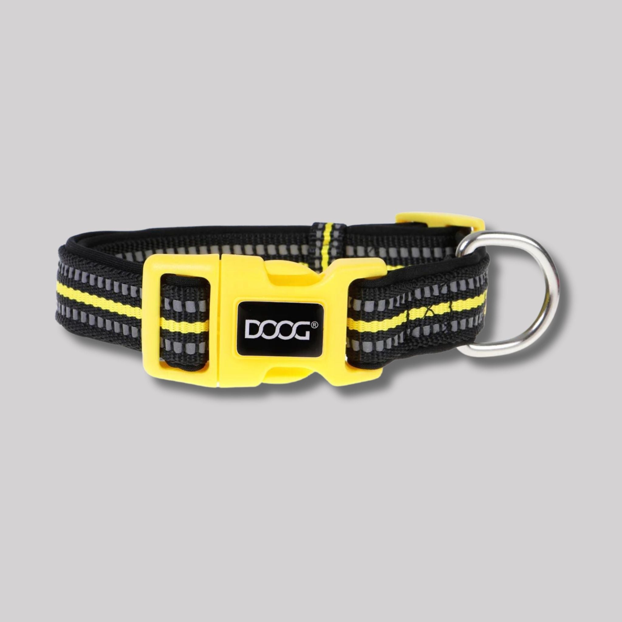 DOOG Neoprene Reflective Neon Black & Yellow Bolt Dog Collar