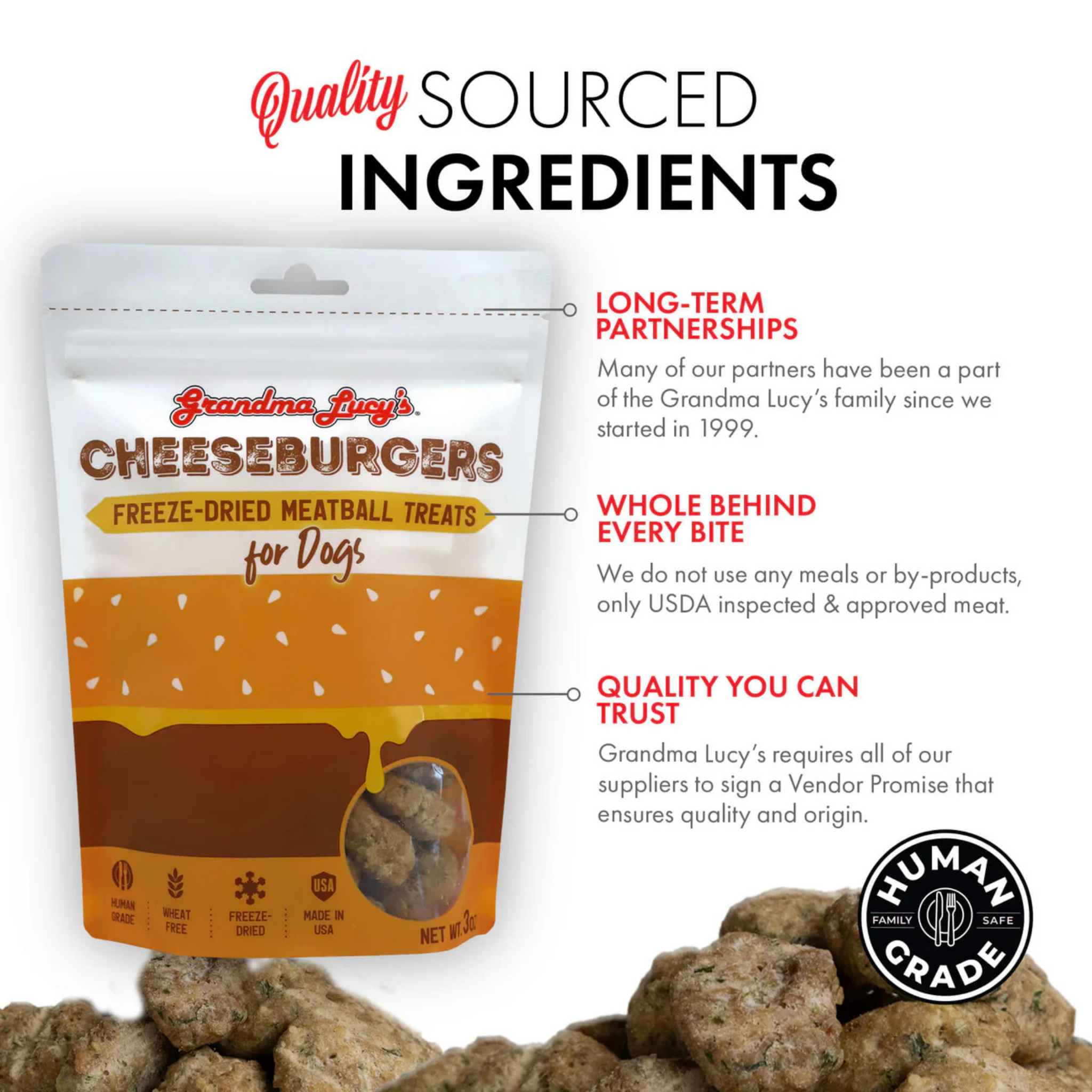 Grandma Lucy's Cheeseburgers Freeze Dried Meatball Dog Treats