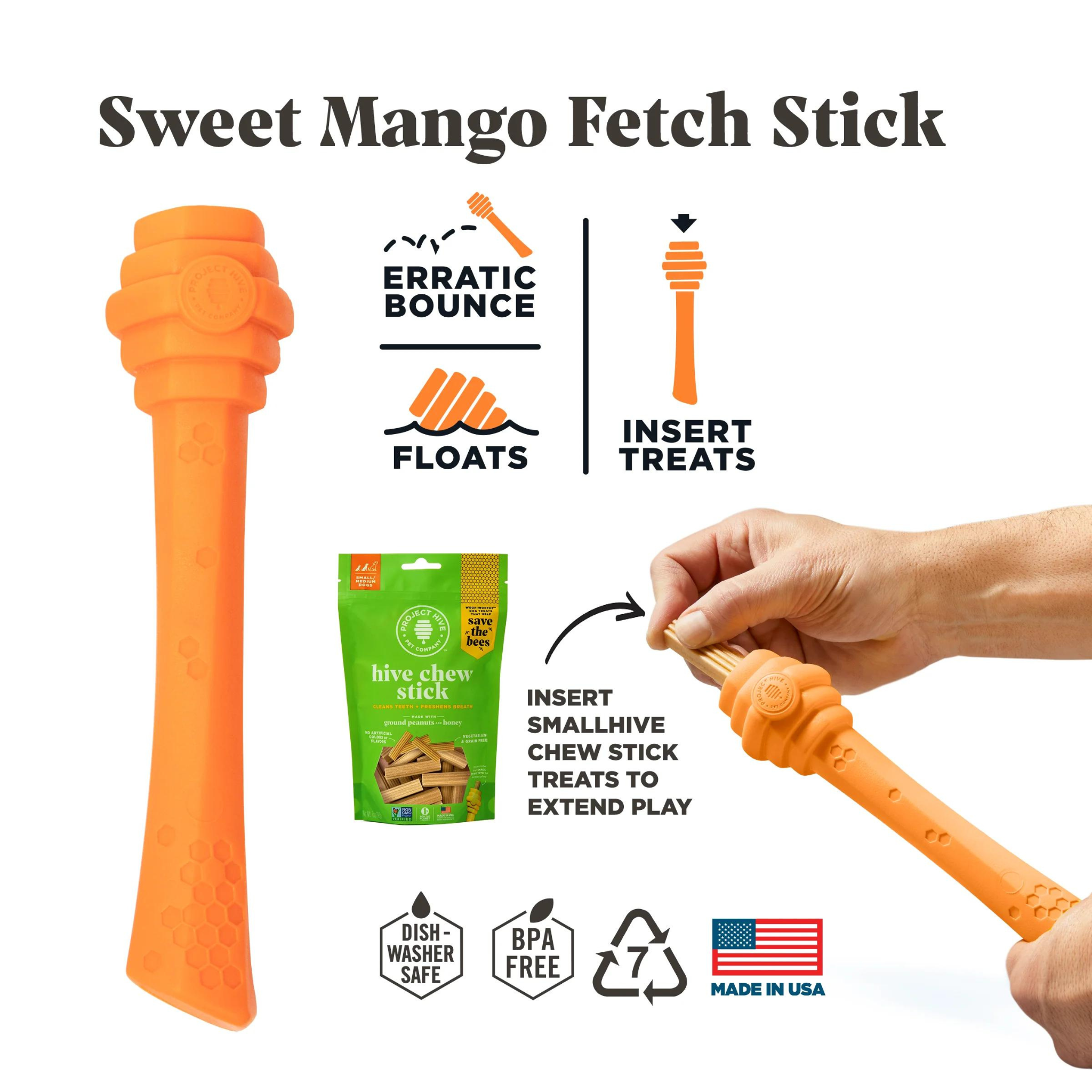 Project Hive Mango Scented Fetch Stick Dog Toy