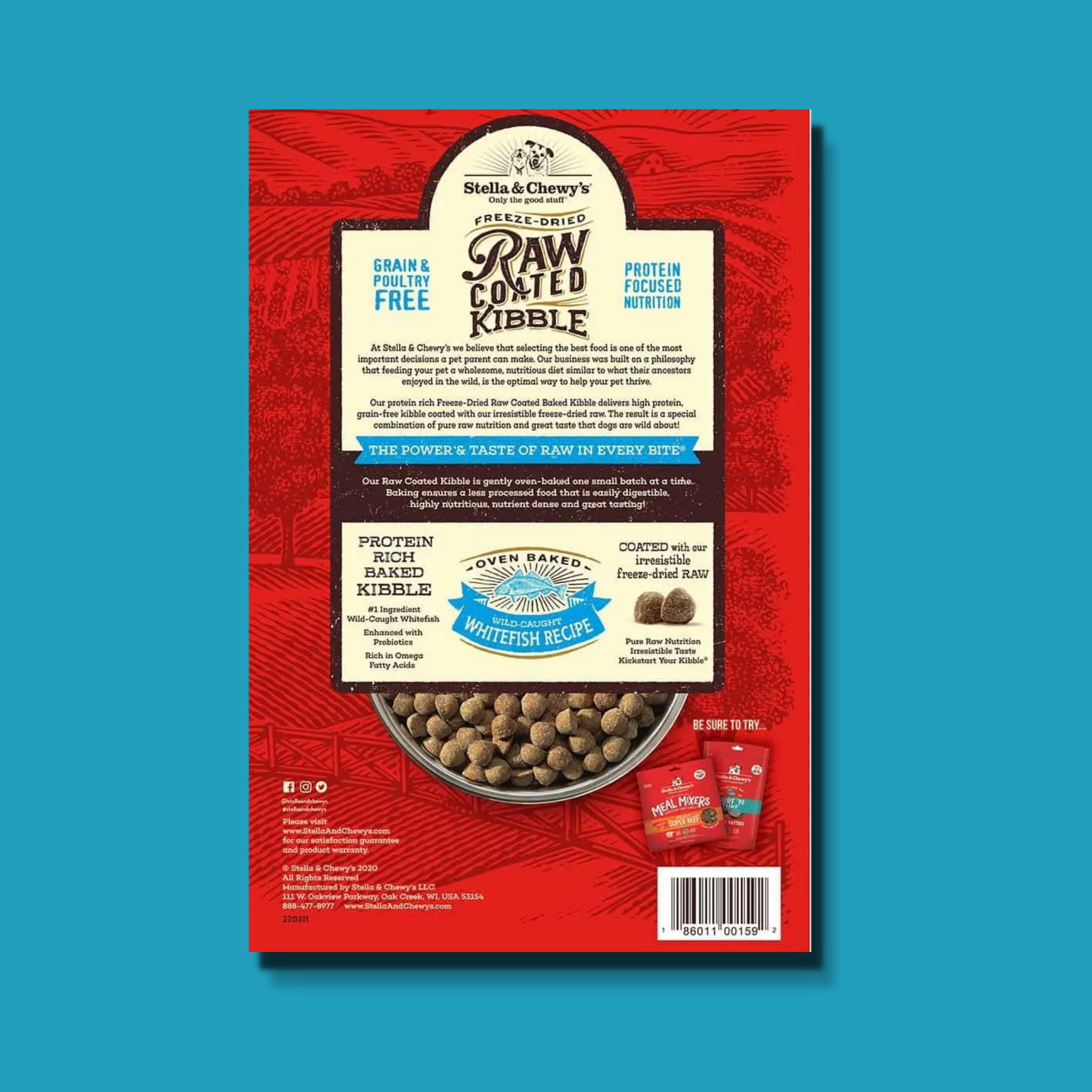 Stella & Chewy's Raw Coated Whitefish Baked Kibble Dog Food 22 lb